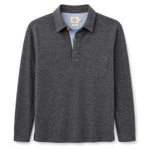 Faherty Brand Long Sleeve Organic Cotton Polo Shirt Charcoal Grey Size M